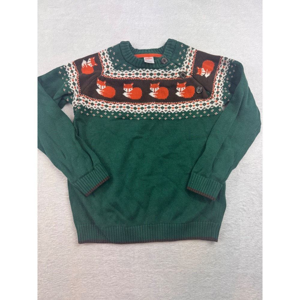 Gymboree Boys Green Fox Fair Isle Cotton Knit Sweater Size 8 Woodland Pullover